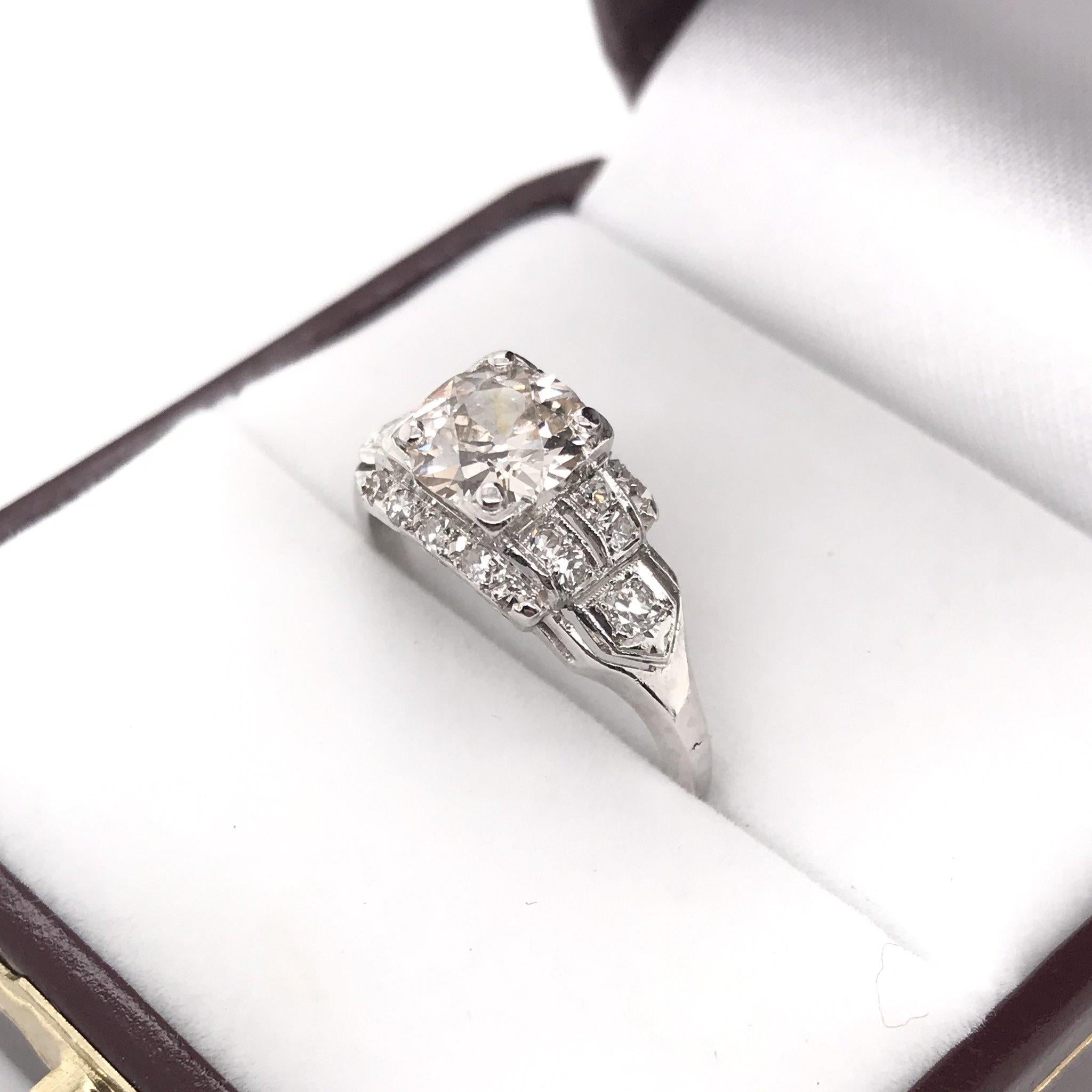 Art Deco 1.10 Carat Diamond Platinum Engagement Ring 1