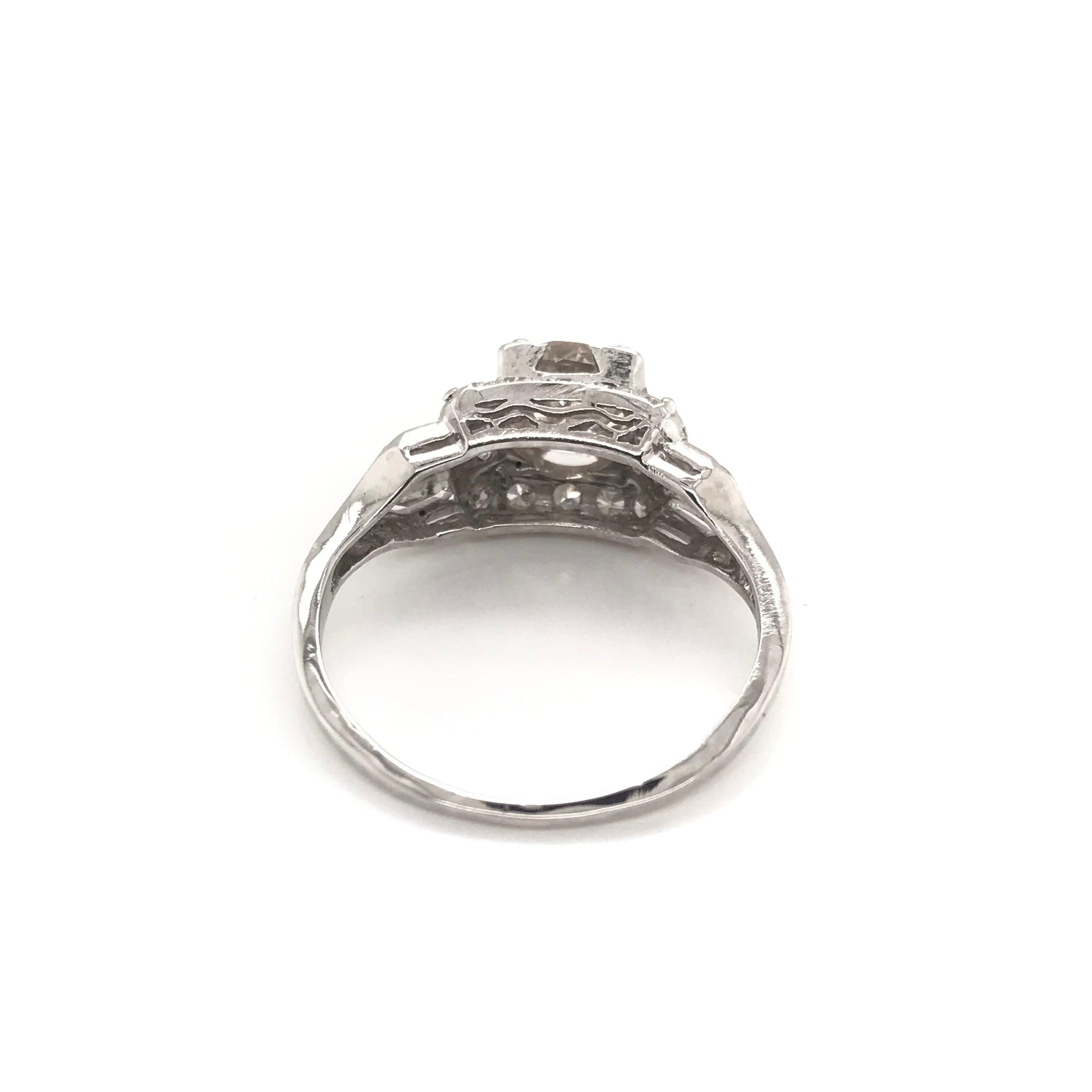 Art Deco 1.10 Carat Diamond Platinum Ring For Sale 12