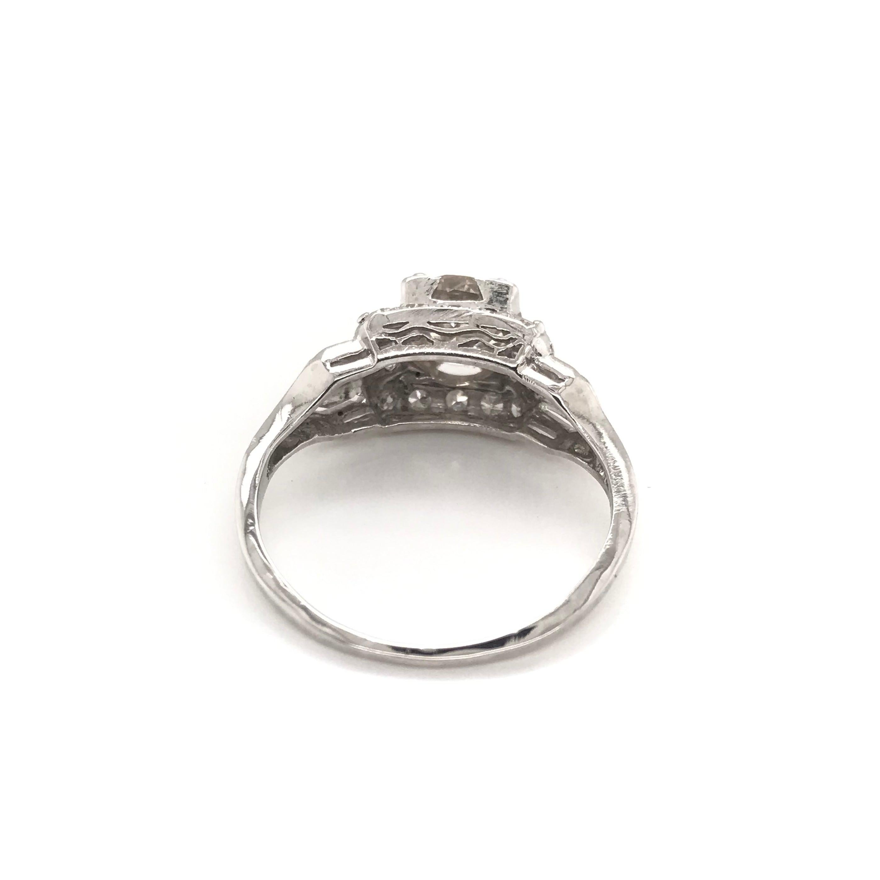 Art Deco 1.10 Carat Diamond Platinum Ring 12