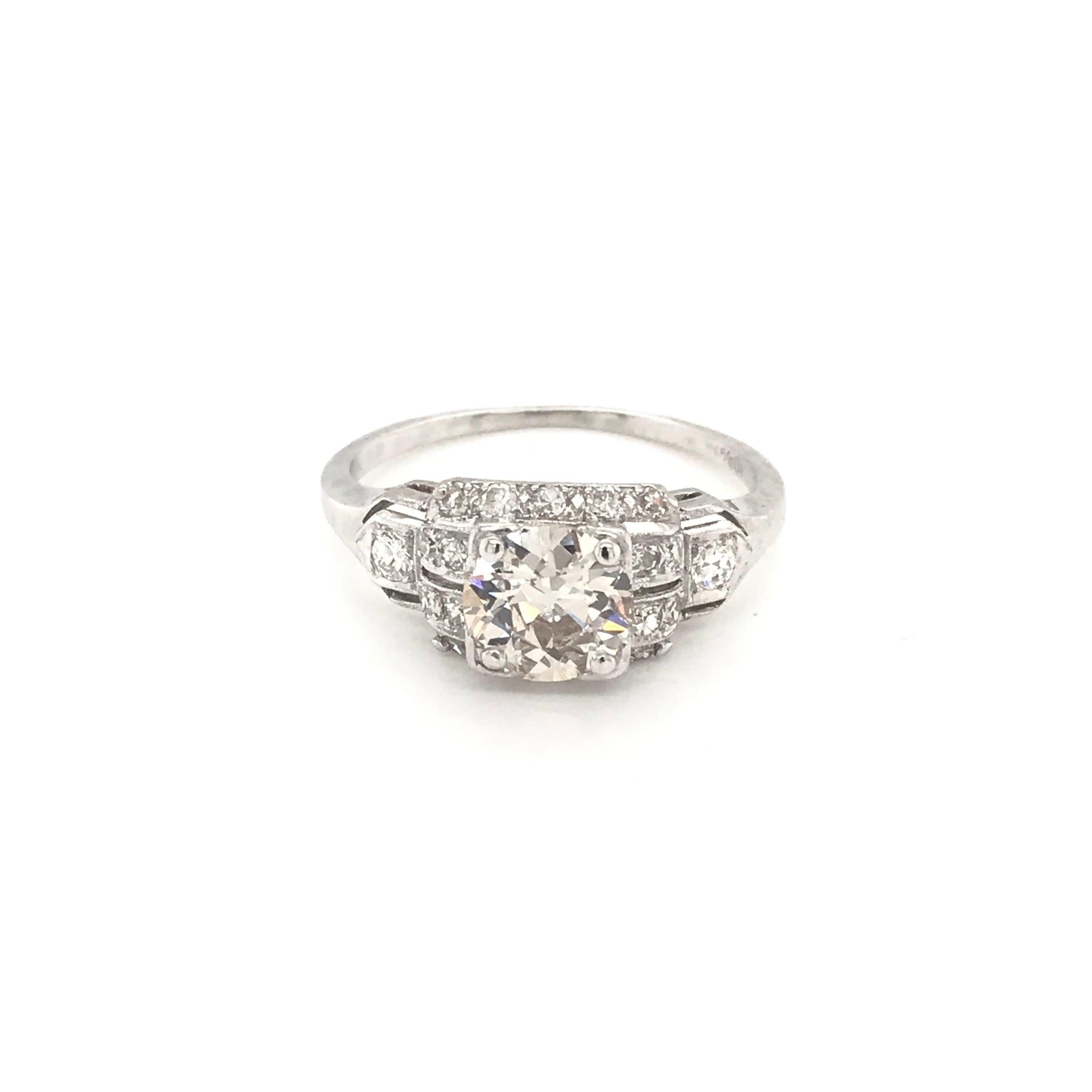Old European Cut Art Deco 1.10 Carat Diamond Platinum Ring For Sale