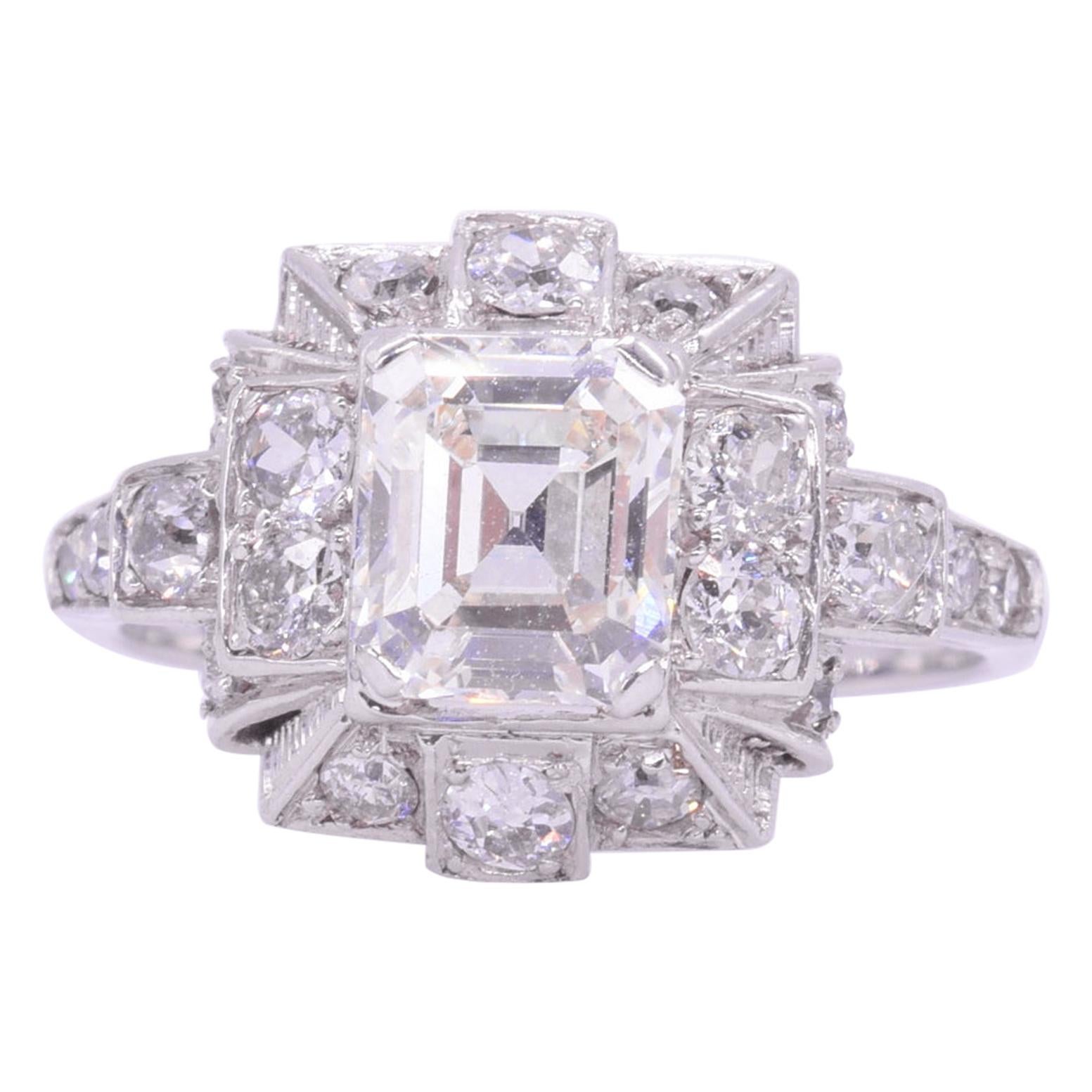 Art Deco 1.10 Carat Emerald Cut Diamond Engagement Ring, circa 1920s