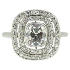 Art Deco 1.10 Carat Old Cushion Cut Diamond Double Halo Ring