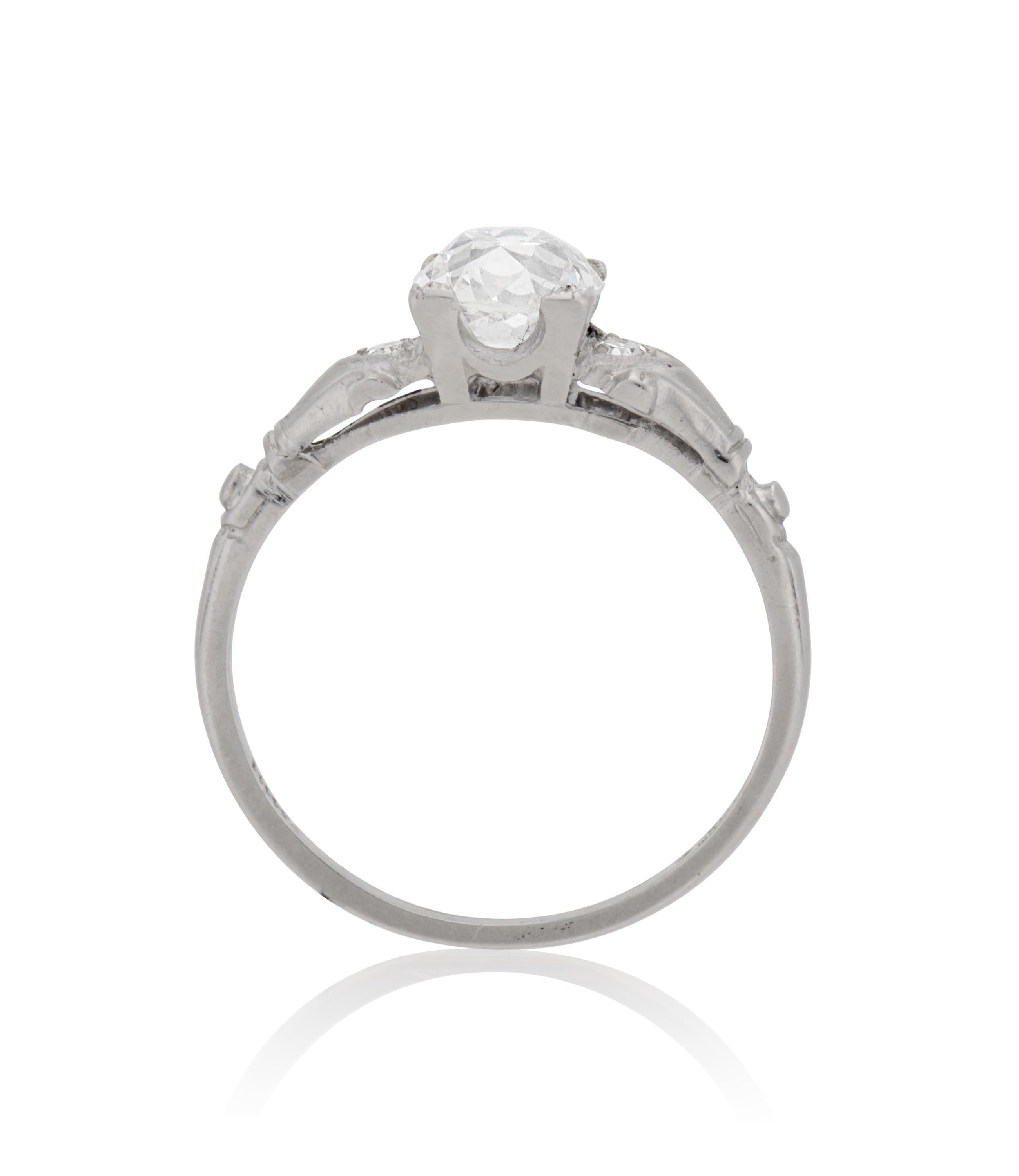 Women's Art Deco 1.10 Carat Old European Cut Platinum Diamond Antique Engagement Ring