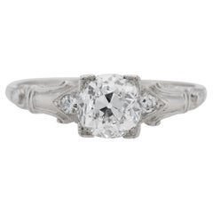 Art Deco 1.10 Carat Old European Cut Platinum Diamond Antique Engagement Ring