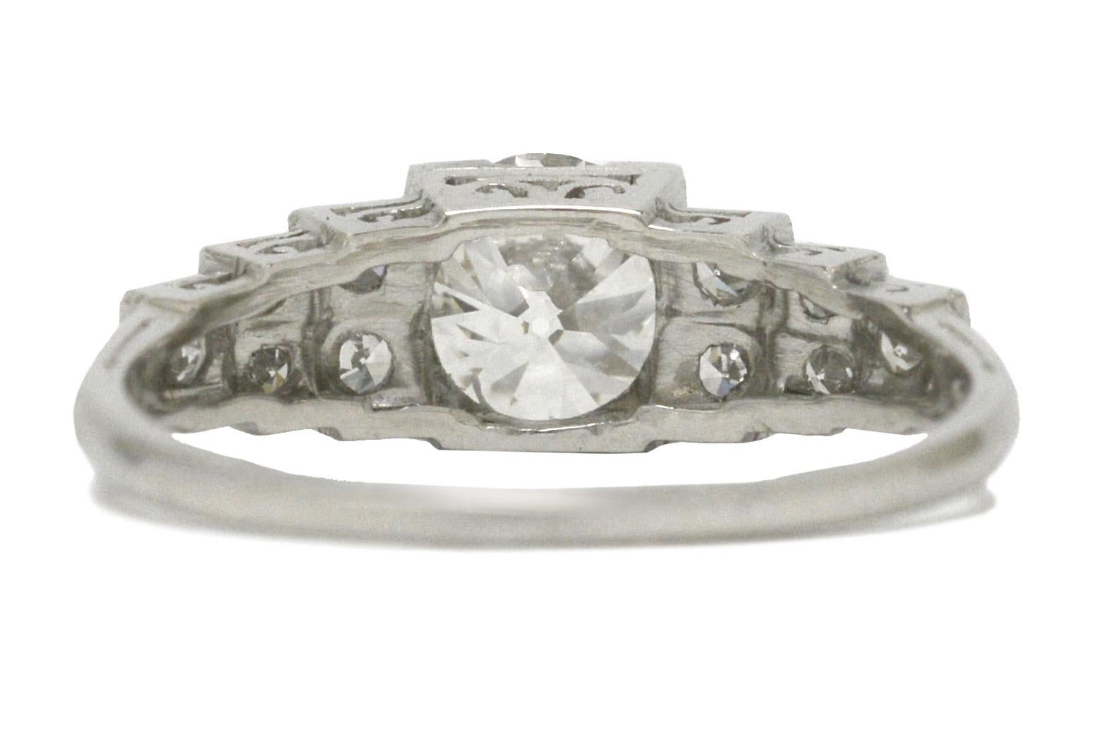 Women's Art Deco 1.10 Carat Old European Diamond Platinum Engagement Ring GIA Certified