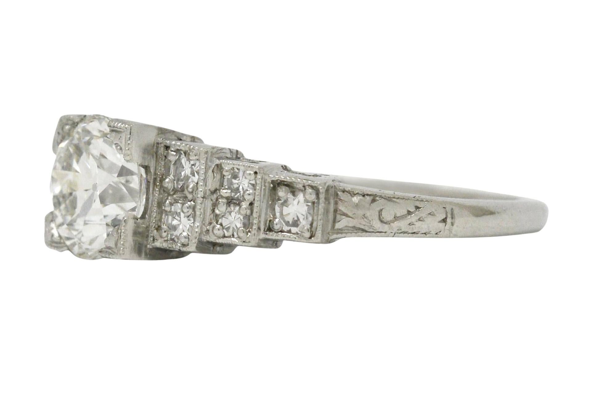 Art Deco 1.10 Carat Old European Diamond Platinum Engagement Ring GIA Certified 1