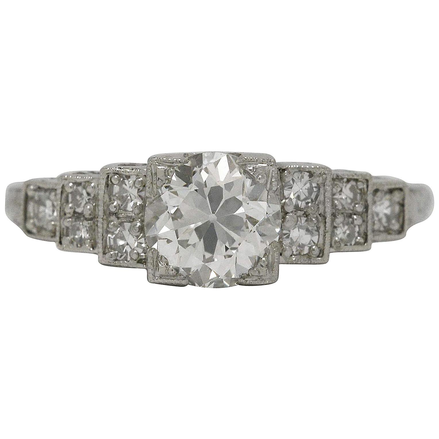 Art Deco 1.10 Carat Old European Diamond Platinum Engagement Ring GIA Certified