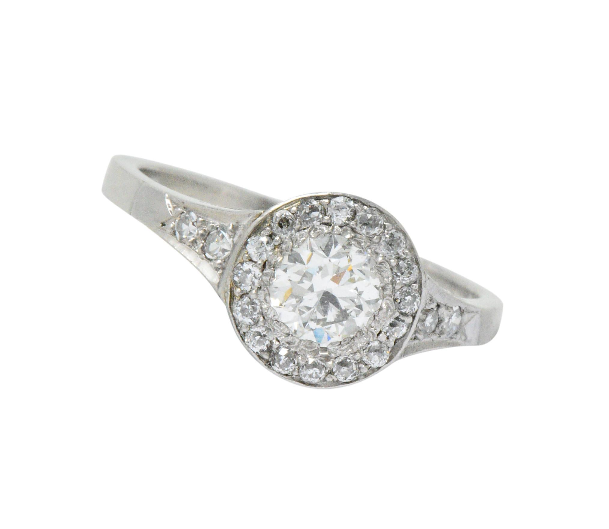 Old European Cut Art Deco 1.10 Carats Diamond Platinum Halo Engagement Ring