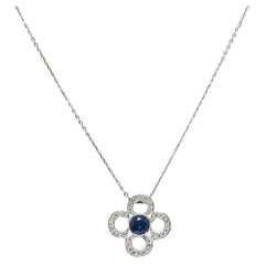 Art Deco 1.10 Carats Diamond Sapphire Platinum Quatrefoil Pendant Necklace