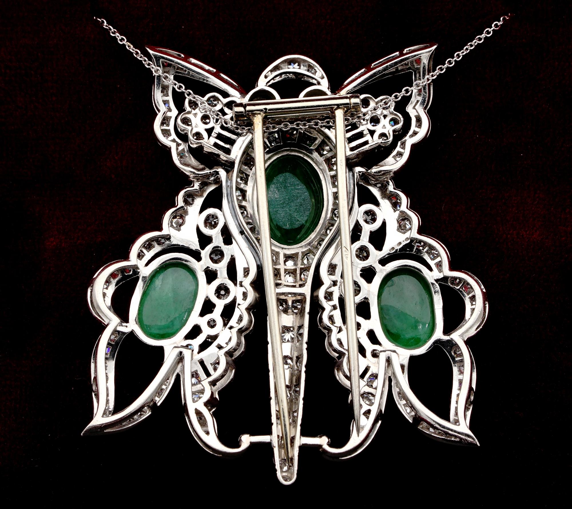 Art Deco 11.0 CT GCS certified jadeite Jade 12.40 Ct Diamond XL Butterfly Platin For Sale 5