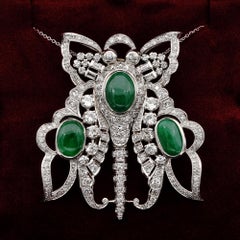 Art Deco 11.0 CT GCS certified jadeite Jade 12.40 Ct Diamond XL Butterfly Platin