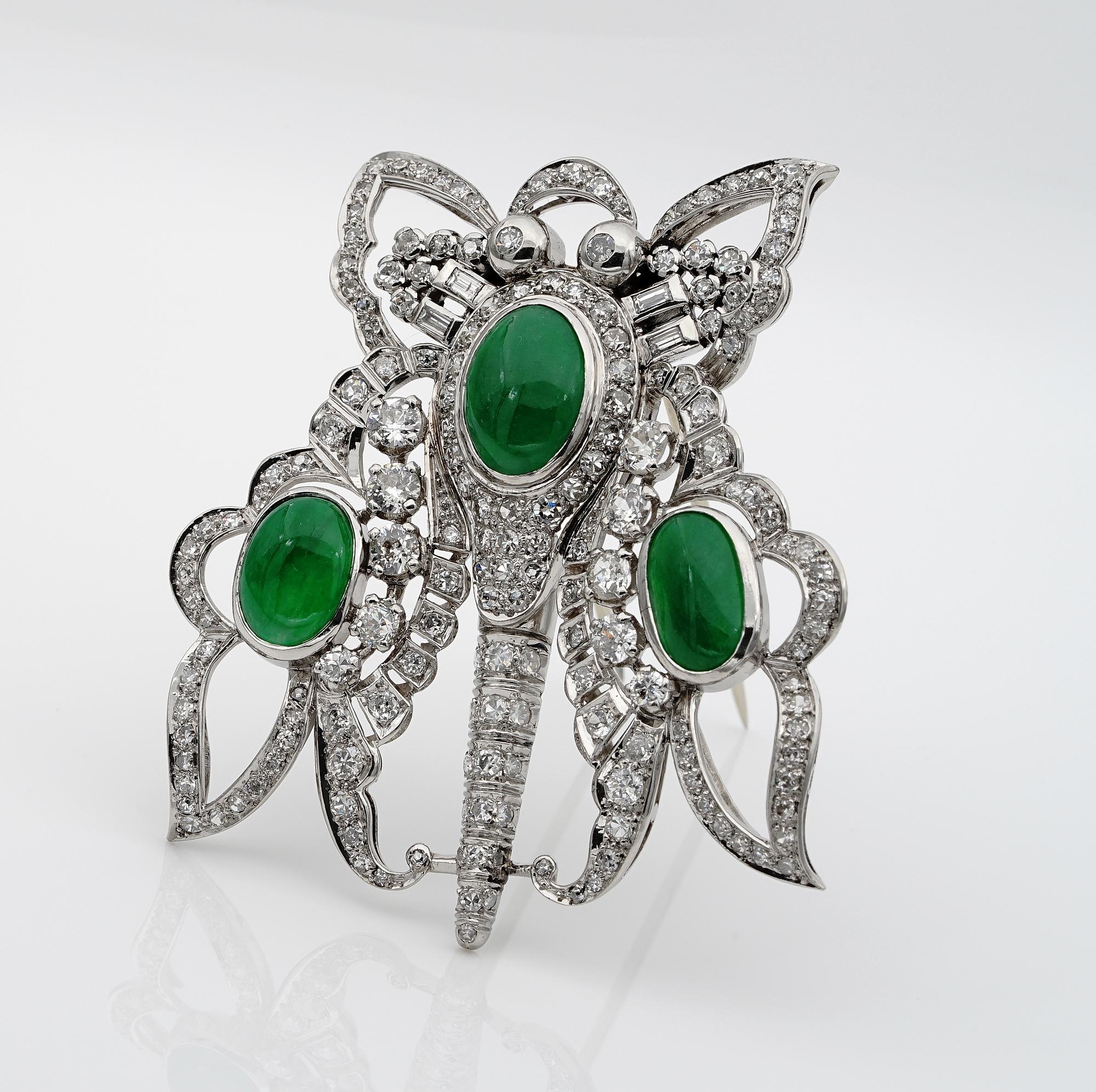 Art Deco 11.0 CT GCS certified jadeite Jade 12.40 Ct Diamond XL Butterfly Platin For Sale 2