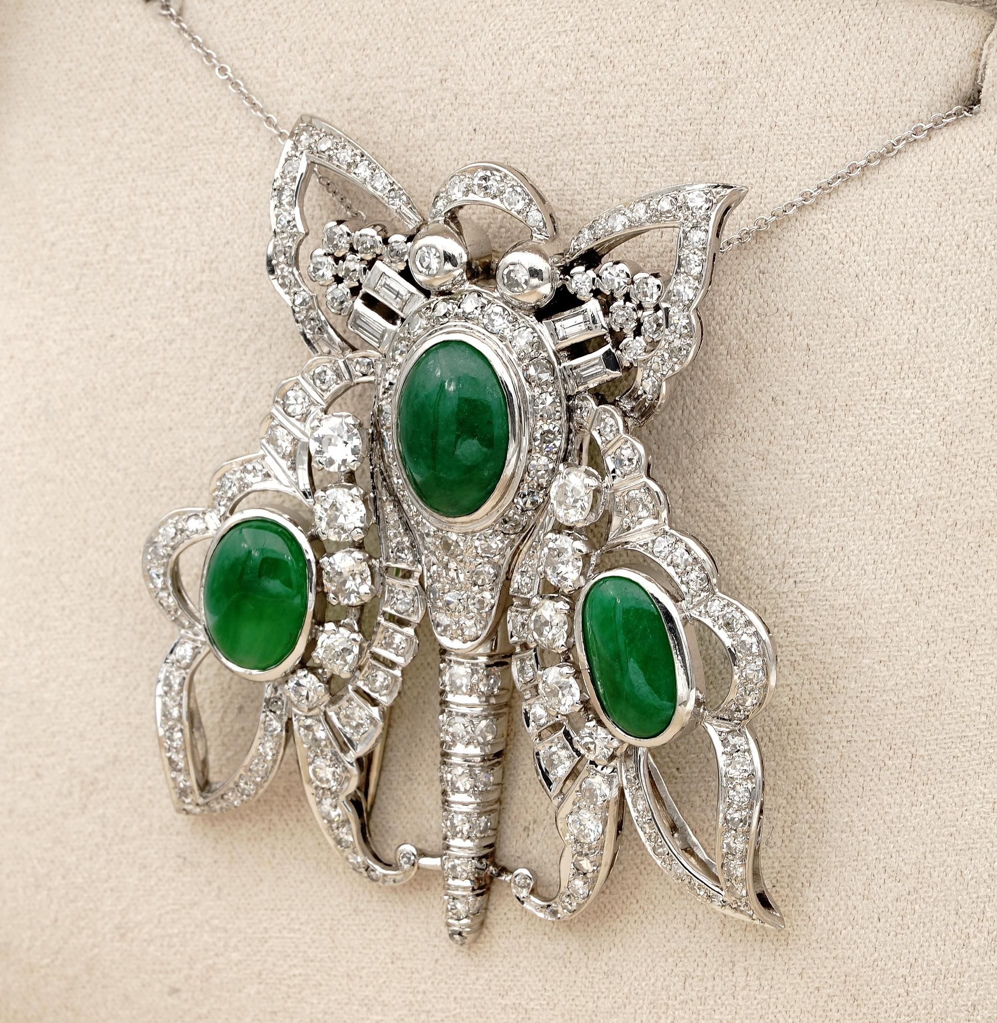 Art Deco 11.0 CT GCS certified jadeite Jade 12.40 Ct Diamond XL Butterfly Platin For Sale 4