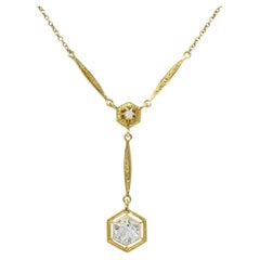 Art Deco 1.10 CTW Aquamarine Diamond 14K Gold Antique Lavalier Drop Necklace