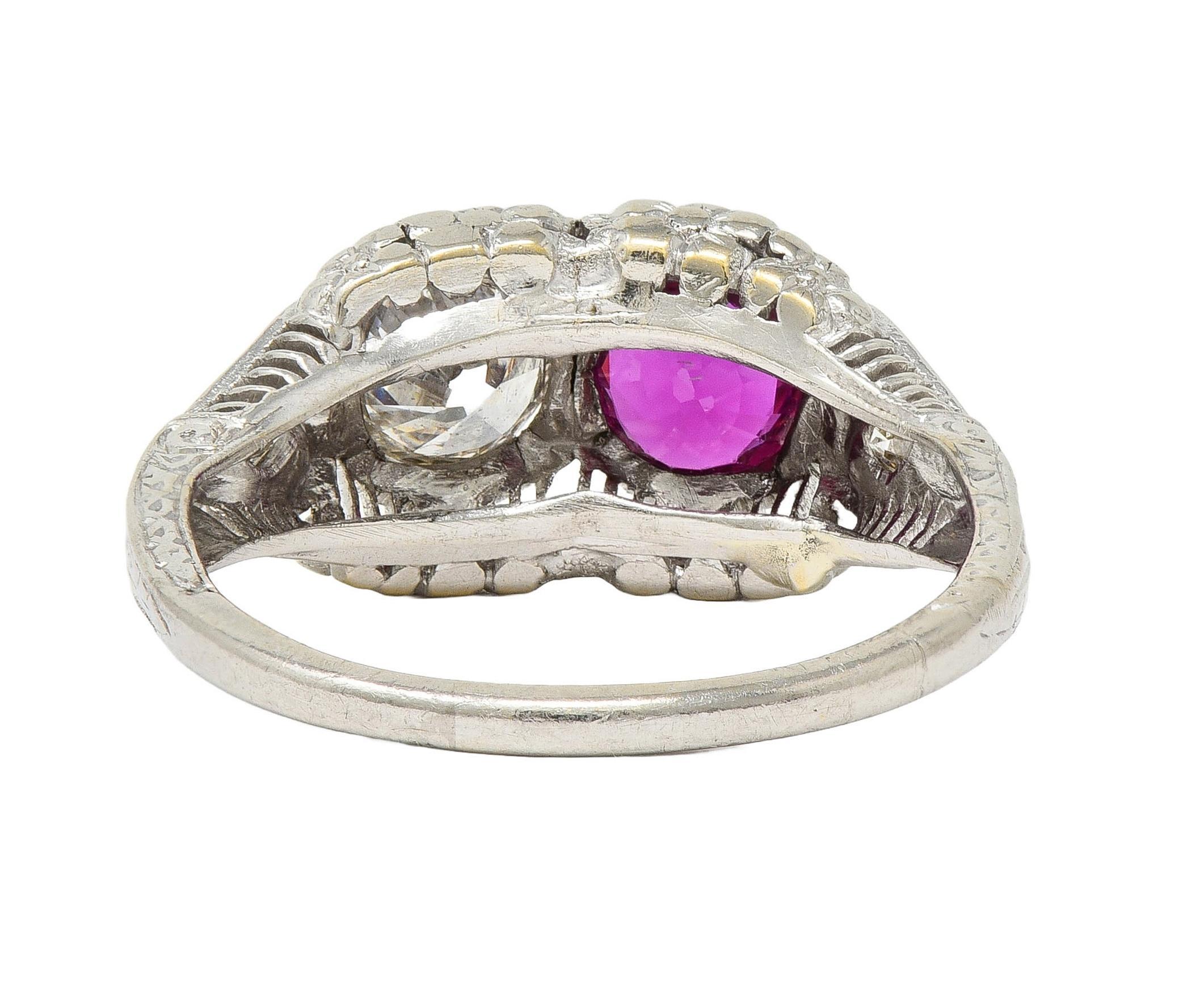 Art Deco 1.10 CTW No Heat Ruby Diamond 18K Gold Vintage Toi-Et-Moi Ring GIA For Sale 1