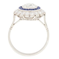 Art Deco 1.10 Diamond and Sapphire Target Ring, c1930s