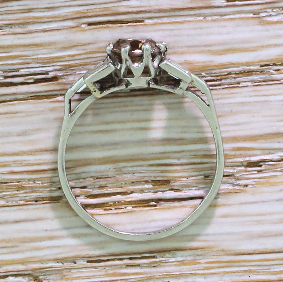 Women's Art Deco 1.10 Fancy Deep Brown Old European Cut Diamond Platinum Engagement Ring