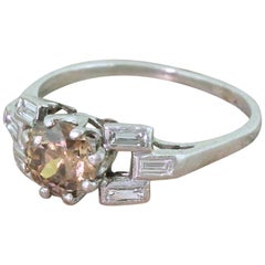 Art Deco 1.10 Fancy Deep Brown Old European Cut Diamond Platinum Engagement Ring