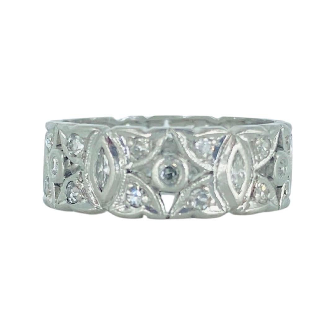 Round Cut Art Deco 1.10 Total Carat Weight Diamonds Eternity Ring Platinum 950 For Sale