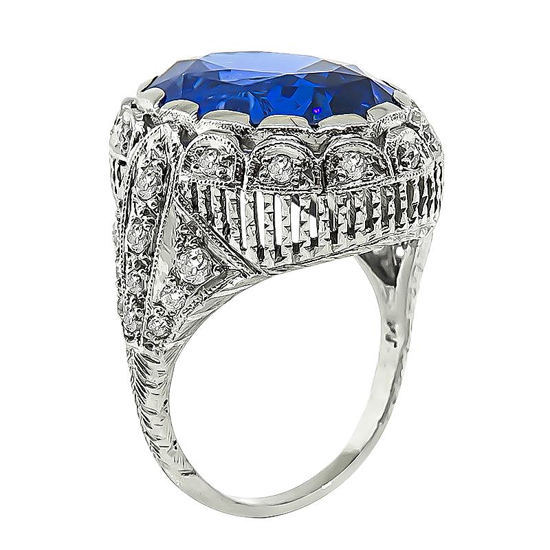 Oval Cut Art Deco 11.00 Carat Sapphire Diamond Engagement Ring