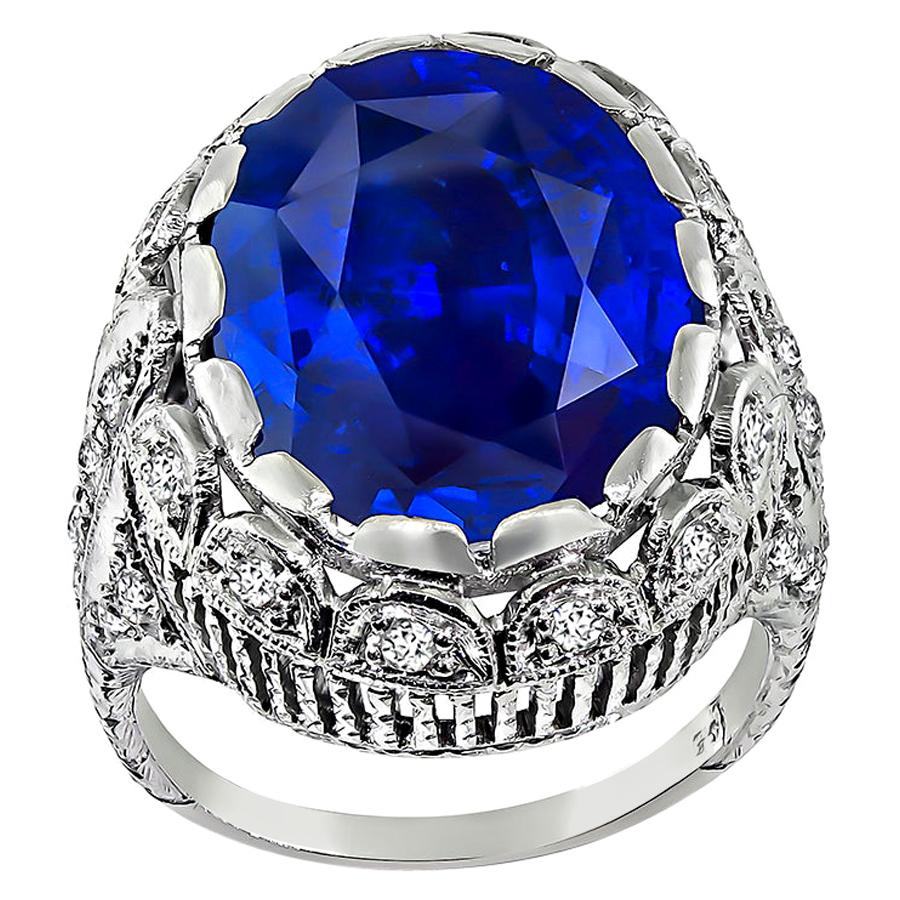 Art Deco 11.00 Carat Sapphire Diamond Engagement Ring