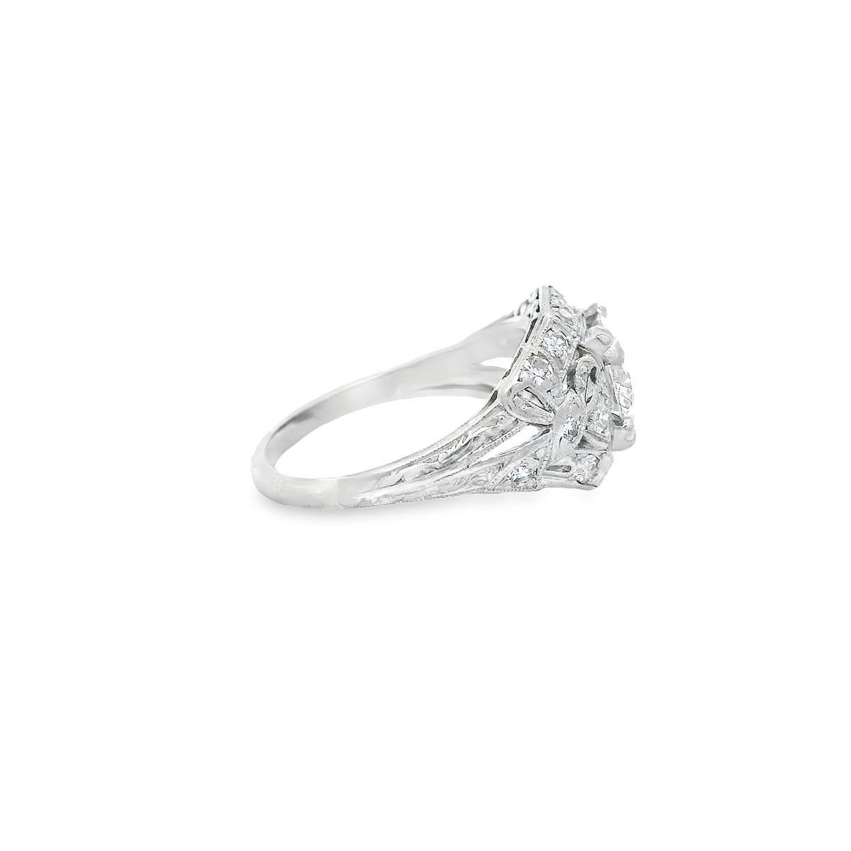 Round Cut Art Deco 1.10ct D SI2 Round Diamond Bow Motif Pave Vintage Ring  For Sale