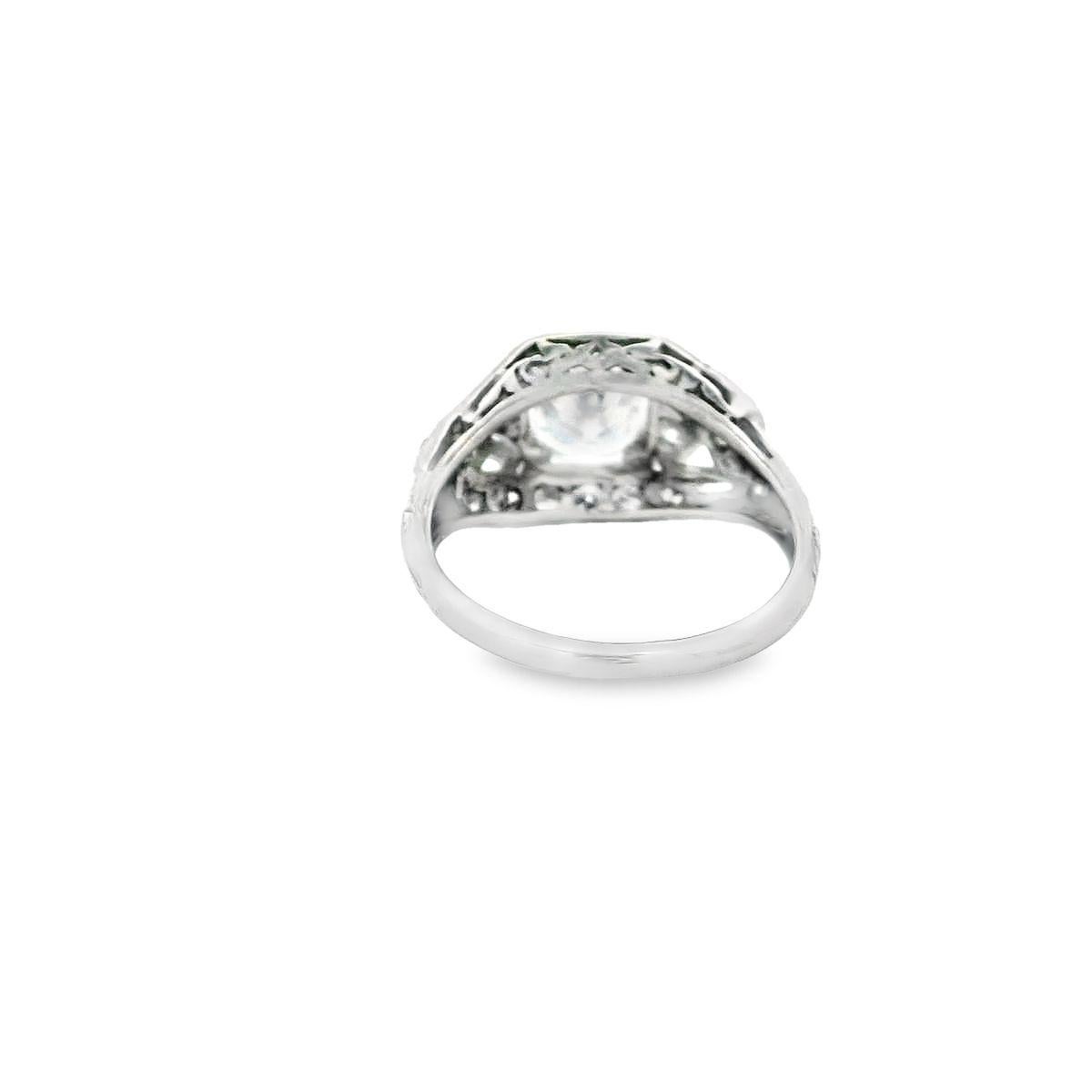 Art Deco 1.10ct D SI2 Round Diamond Bow Motif Pave Vintage Ring  In Good Condition For Sale In Newton, MA