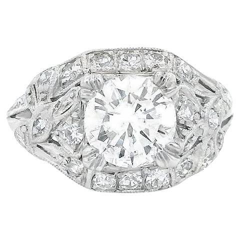 Art Deco 1.10ct D SI2 Round Diamond Bow Motif Pave Vintage Ring  For Sale