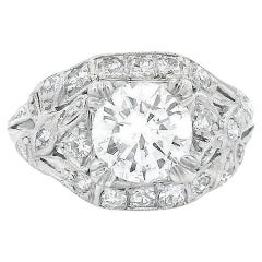Art Deco 1.10ct D SI2 Round Diamond Bow Motif Pave Antique Ring 