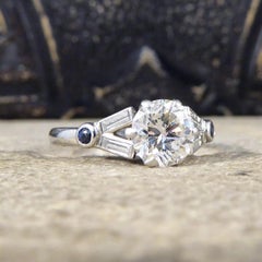 Art Deco 1.10 Carat Diamond Engagement Ring with Diamond & Sapphire in Platinum