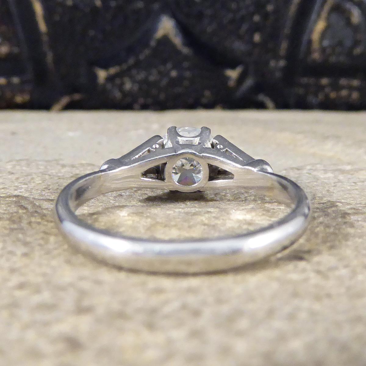 Round Cut Art Deco 1.10 Carat Diamond Engagement Ring with Diamond & Sapphire in Platinum For Sale