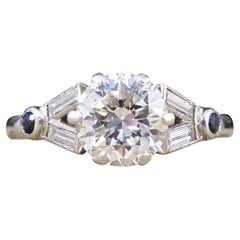 Art Deco 1.10 Carat Diamond Engagement Ring with Diamond & Sapphire in Platinum