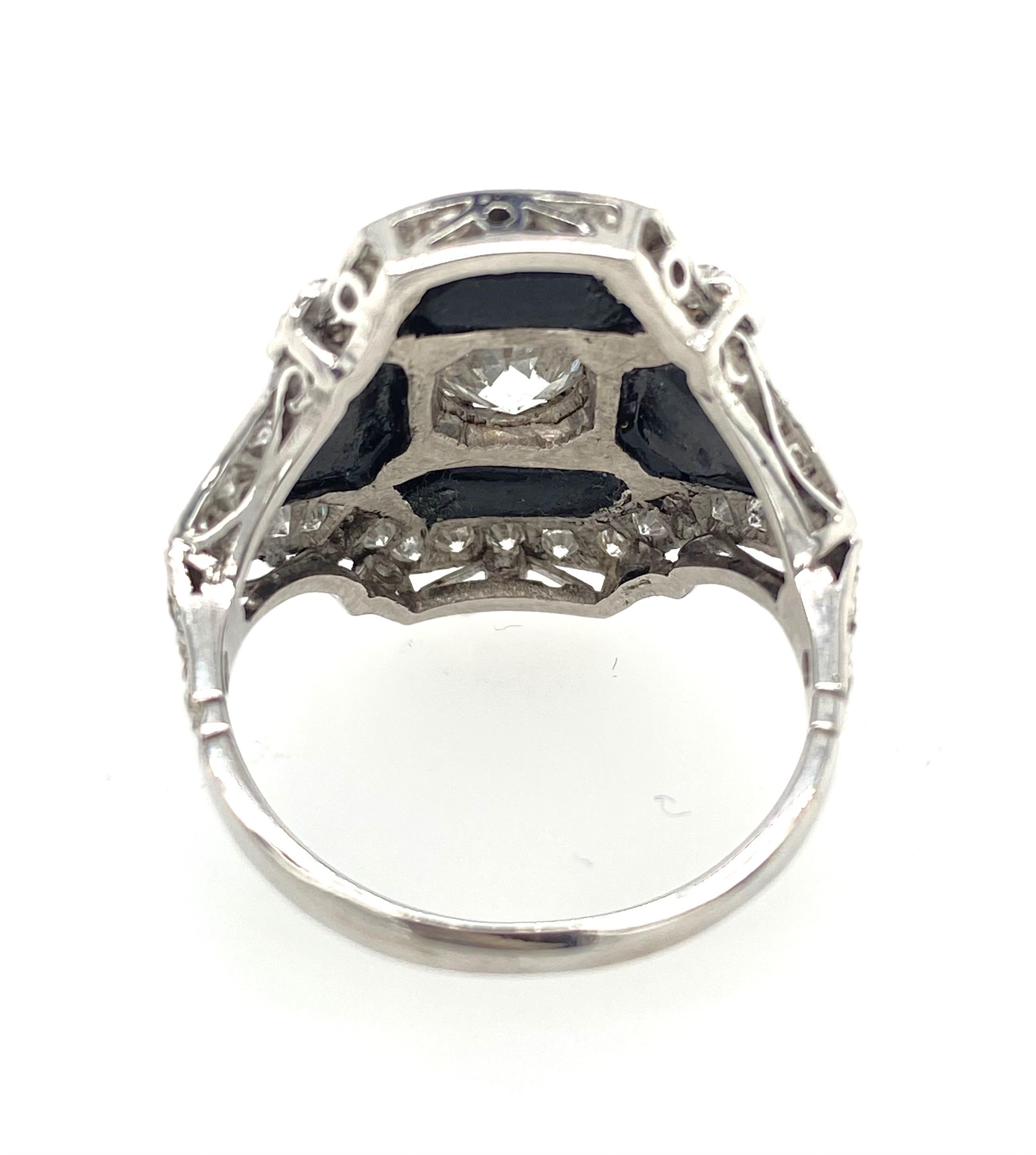 Art Deco 1.10ct Old European Cut Diamond & 1.38ct Diamond Platinum Ring In Good Condition For Sale In Atlanta, GA
