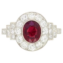 Art Deco 1.10ct Ruby and Diamond Cluster Ring, c.1920s