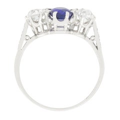 Art Deco 1.10ct Sapphire and Diamond Three Stone Ring, C.1920s
