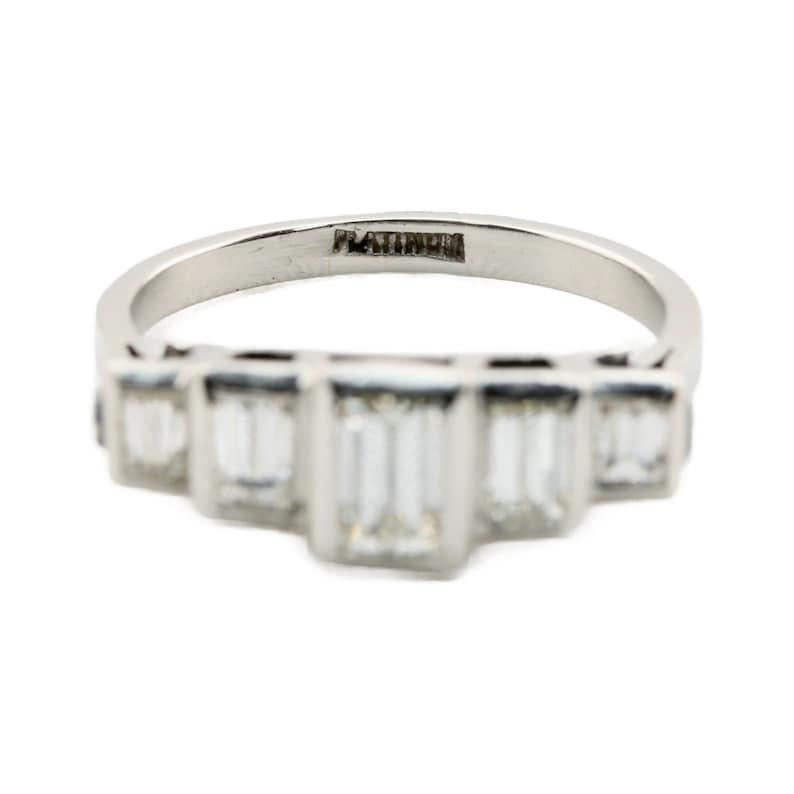Art Deco 1.10CTW Stepped Baguette Cut Diamond Band Ring in Platinum Circa 1920's For Sale 1