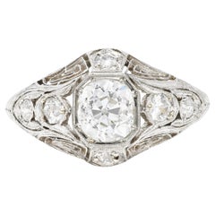 Art Deco 1.11 Carats Old Mine Diamond Platinum Engagement Ring GIA