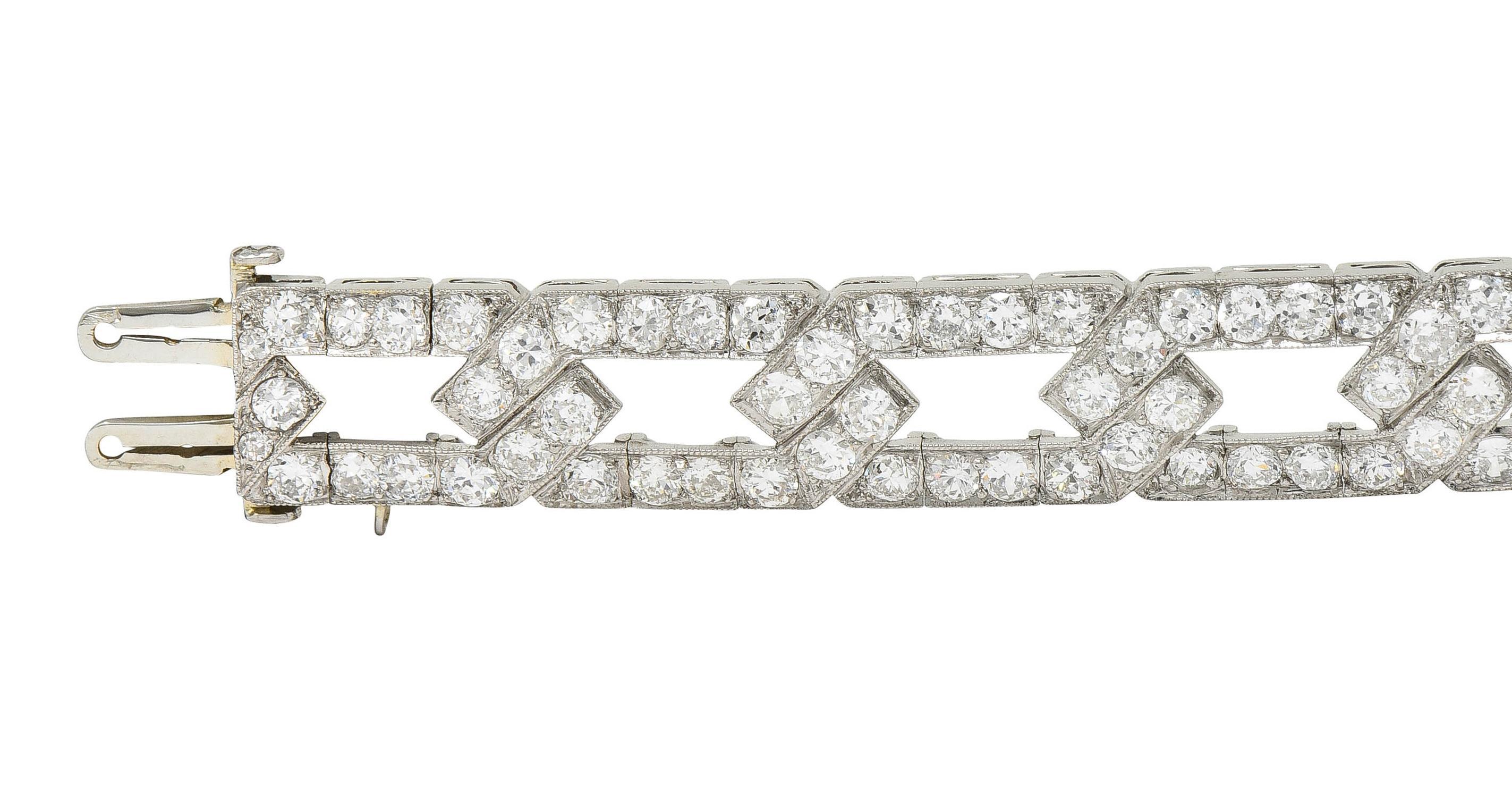 Women's or Men's Art Deco 11.18 CTW Diamond Platinum Chain Link Motif Vintage Strap Bracelet For Sale