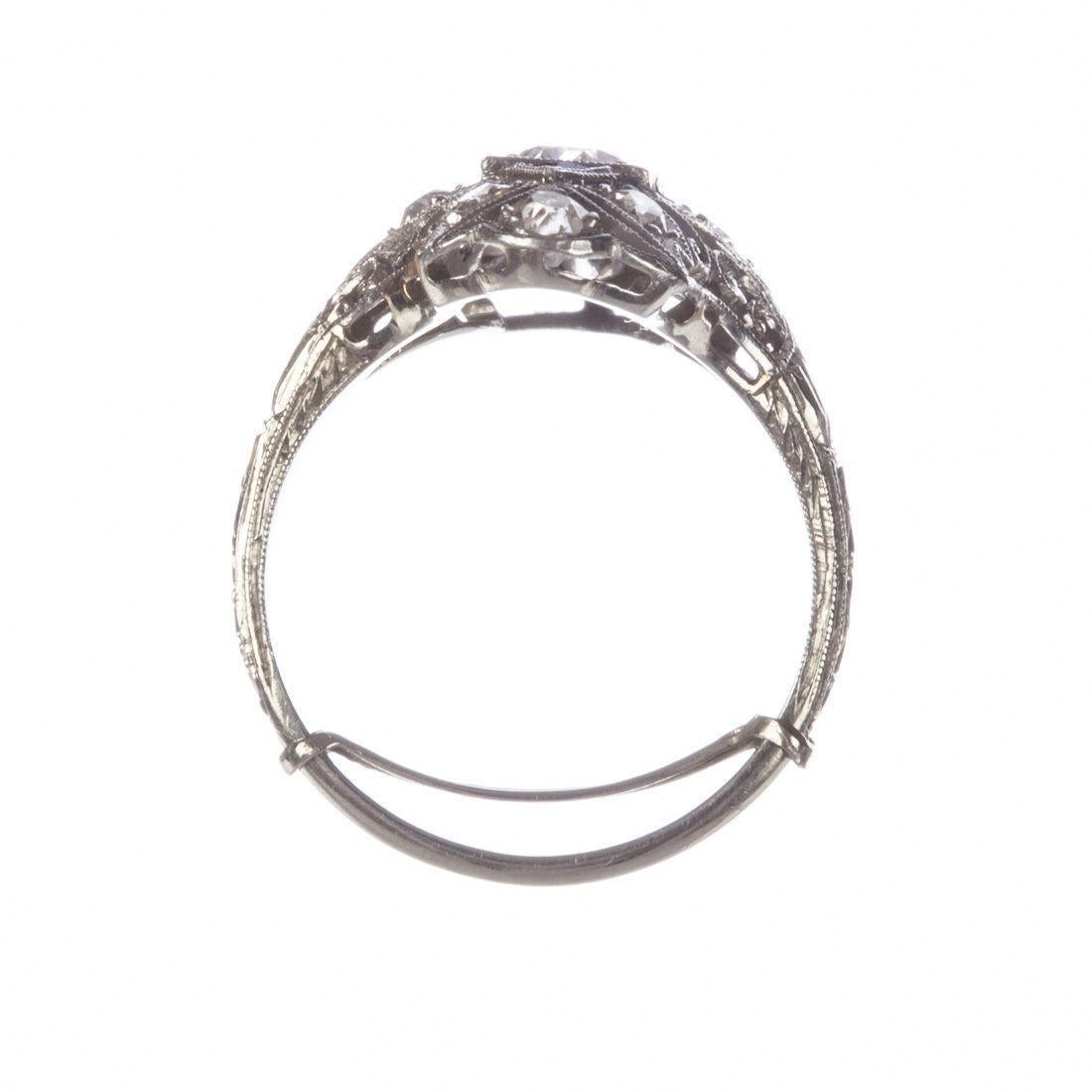 Women's Art Deco 1.12 Carat Diamond and Blue Sapphire Platinum Wedding Ring For Sale