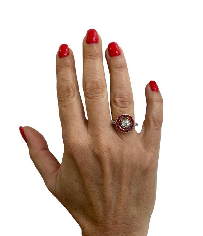 Art Deco 1.12 Carat Diamond Ruby Engagement Ring For Sale 5