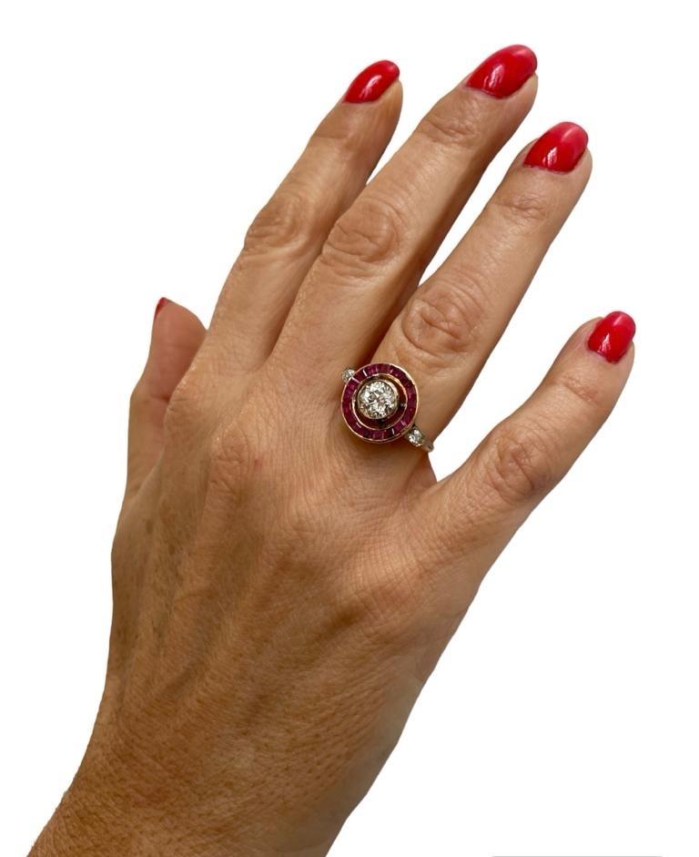 Art Deco 1.12 Carat Diamond Ruby Engagement Ring For Sale 6