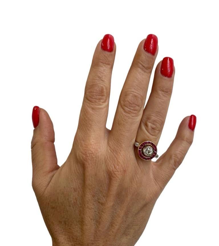 Art Deco 1.12 Carat Diamond Ruby Engagement Ring For Sale 7