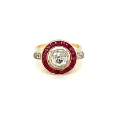Art Deco 1.12 Carat Diamond Ruby Engagement Ring