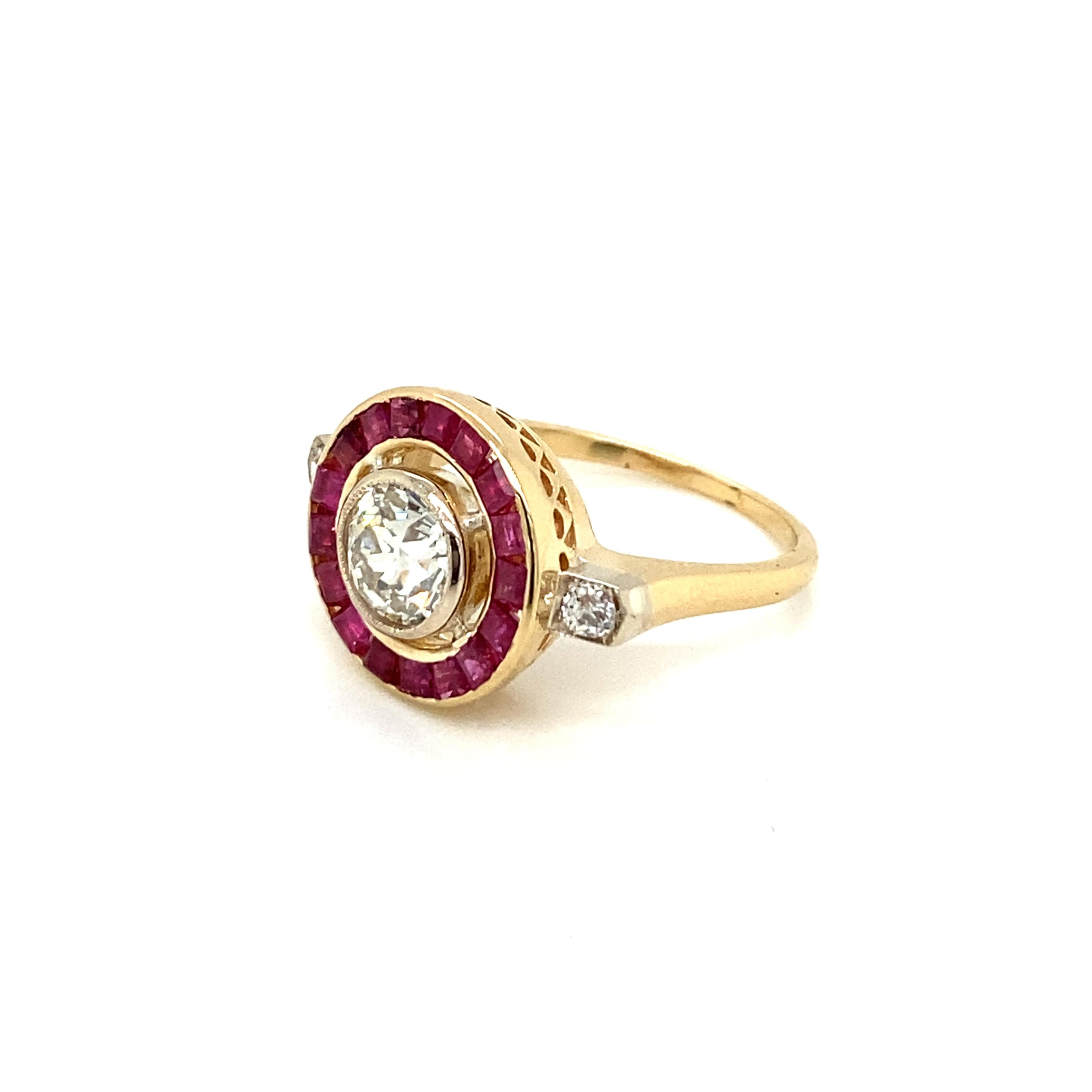 Art Deco 1.12 Carat Diamond Ruby Engagement Ring In Excellent Condition For Sale In Napoli, Italy