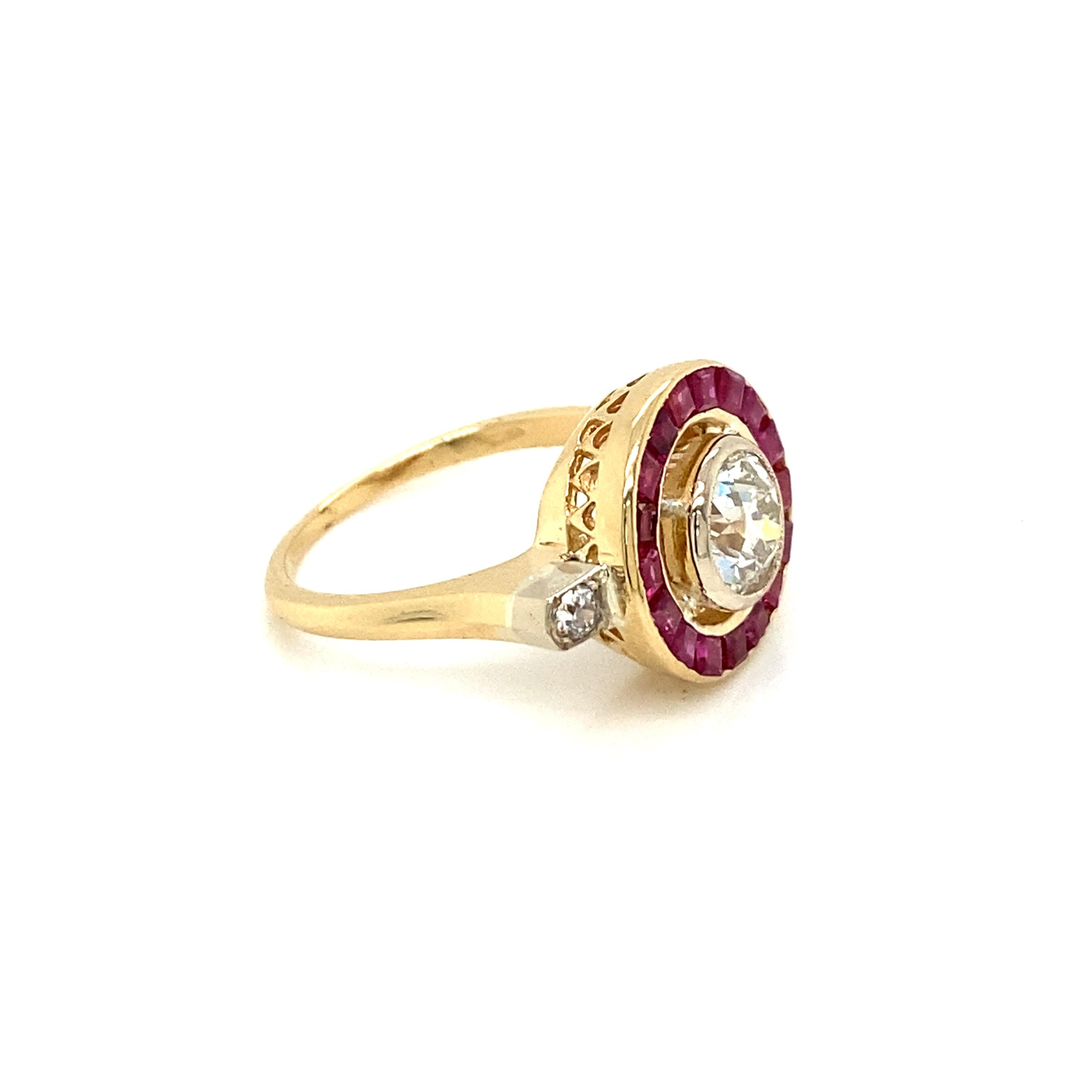 Women's Art Deco 1.12 Carat Diamond Ruby Engagement Ring For Sale