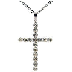 Art Deco 1.12 Carat White Diamond "Cross" Pendant White Gold Necklace