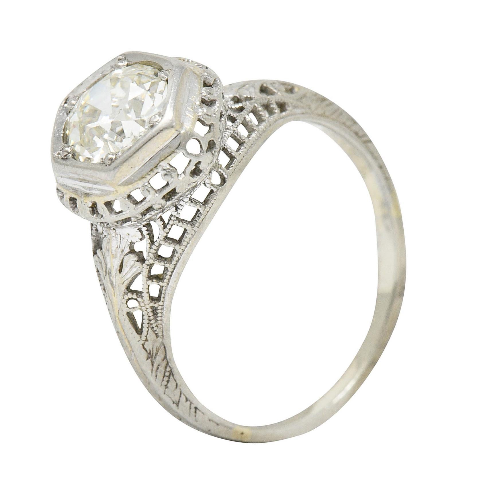 Art Deco 1.12 Carats Diamond 18 Karat White Gold Trellis Engagement Ring GIA 6