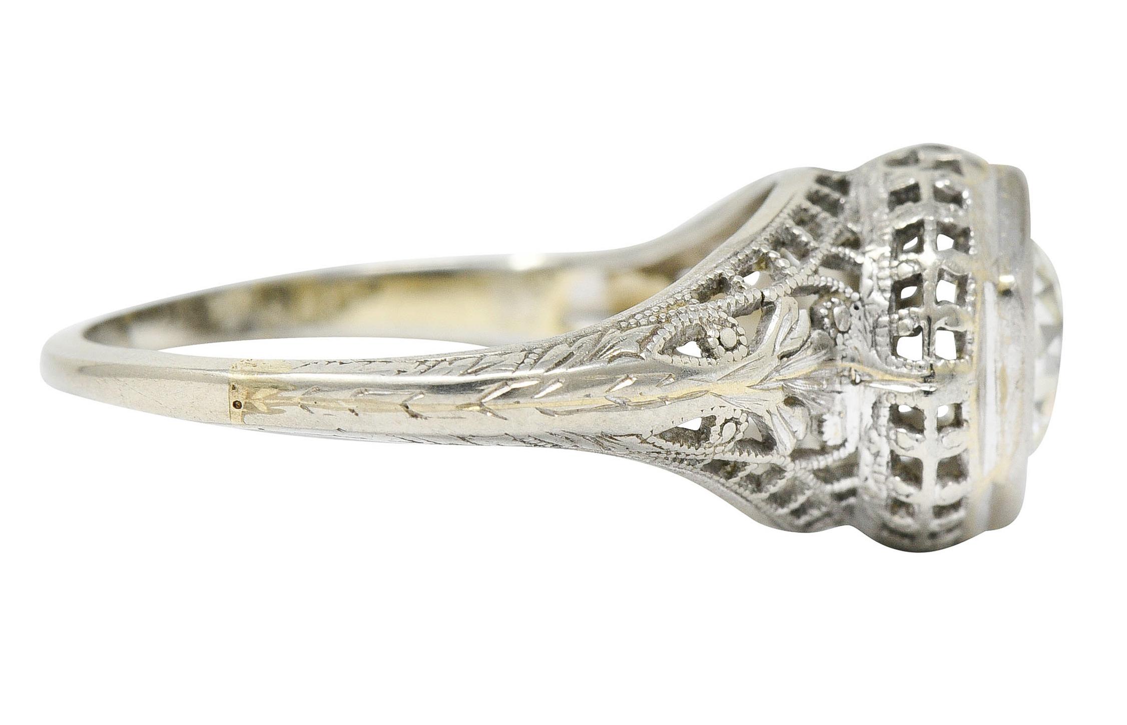 Old European Cut Art Deco 1.12 Carats Diamond 18 Karat White Gold Trellis Engagement Ring GIA