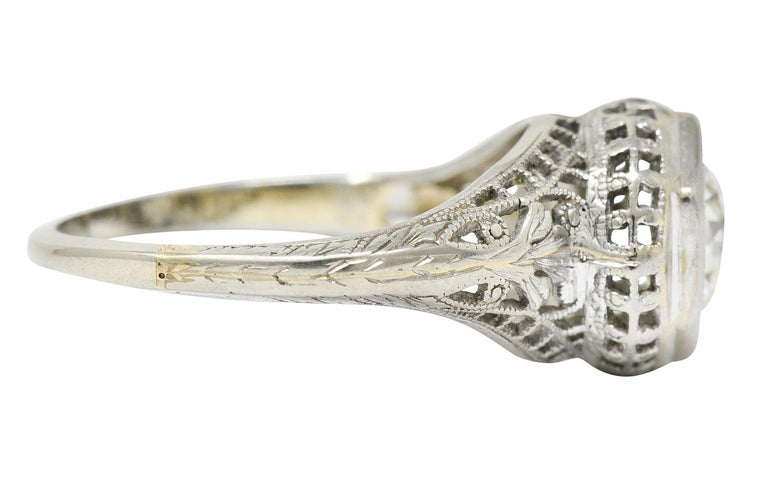 Old European Cut Art Deco 1.12 Carats Diamond 18 Karat White Gold Trellis Engagement Ring GIA For Sale