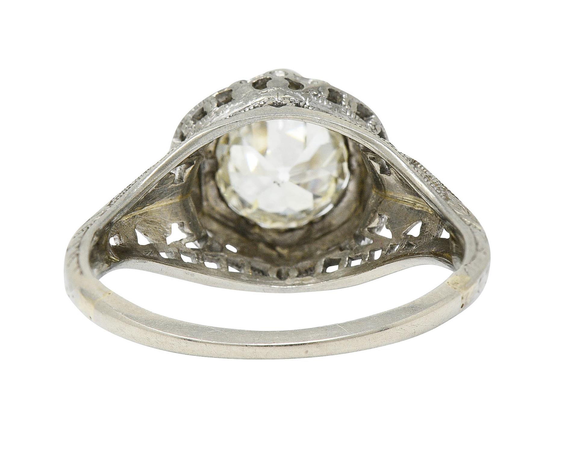 Art Deco 1.12 Carats Diamond 18 Karat White Gold Trellis Engagement Ring GIA In Excellent Condition In Philadelphia, PA